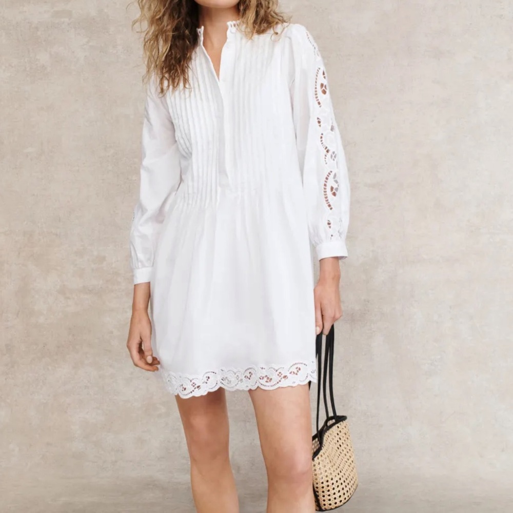 Madewell White Long Sleeve Dress with Lace Details- see description